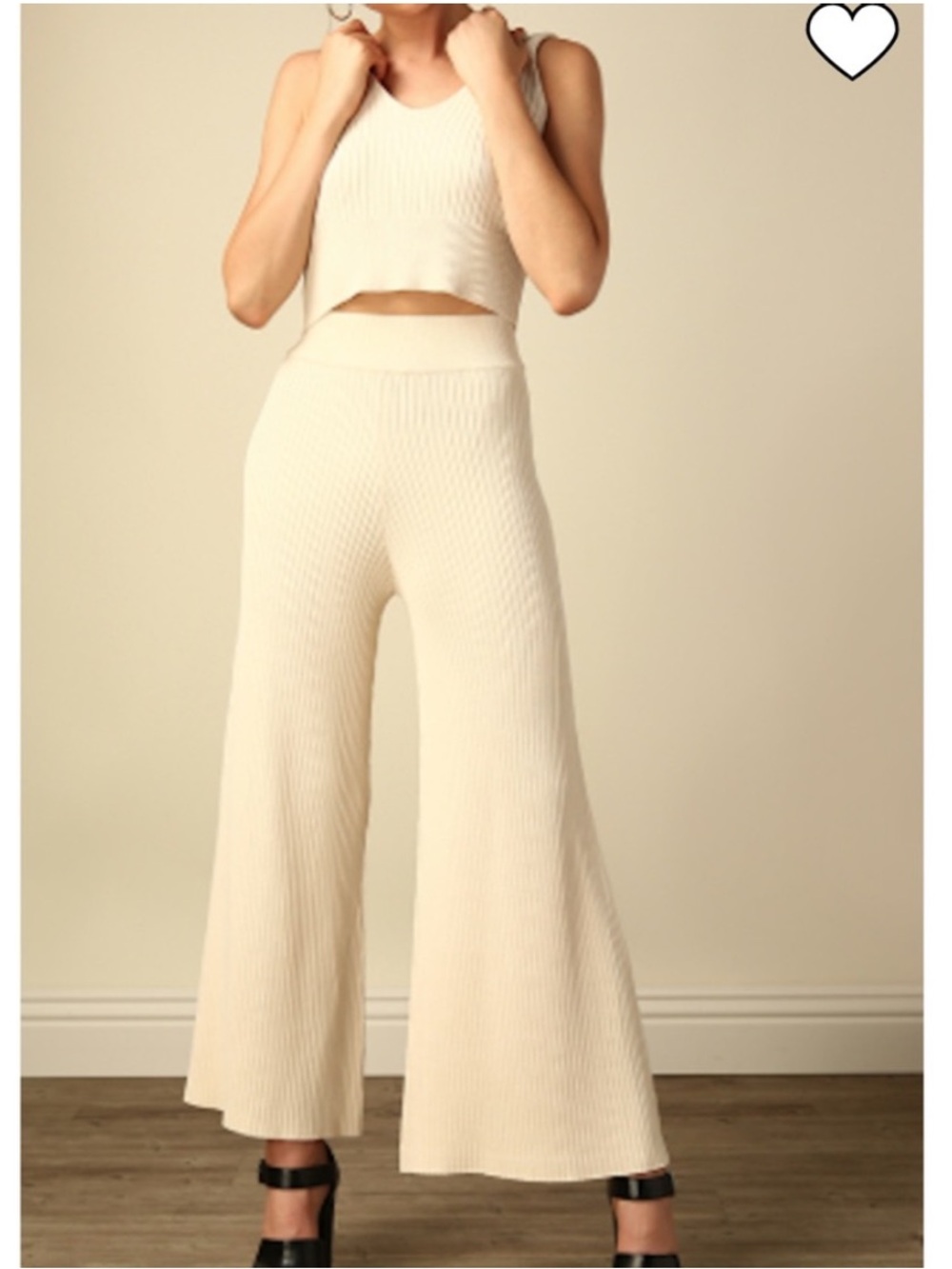 Line & Dot Cream Ribbed Wide-Leg Sweater Knit Pants Size Small
